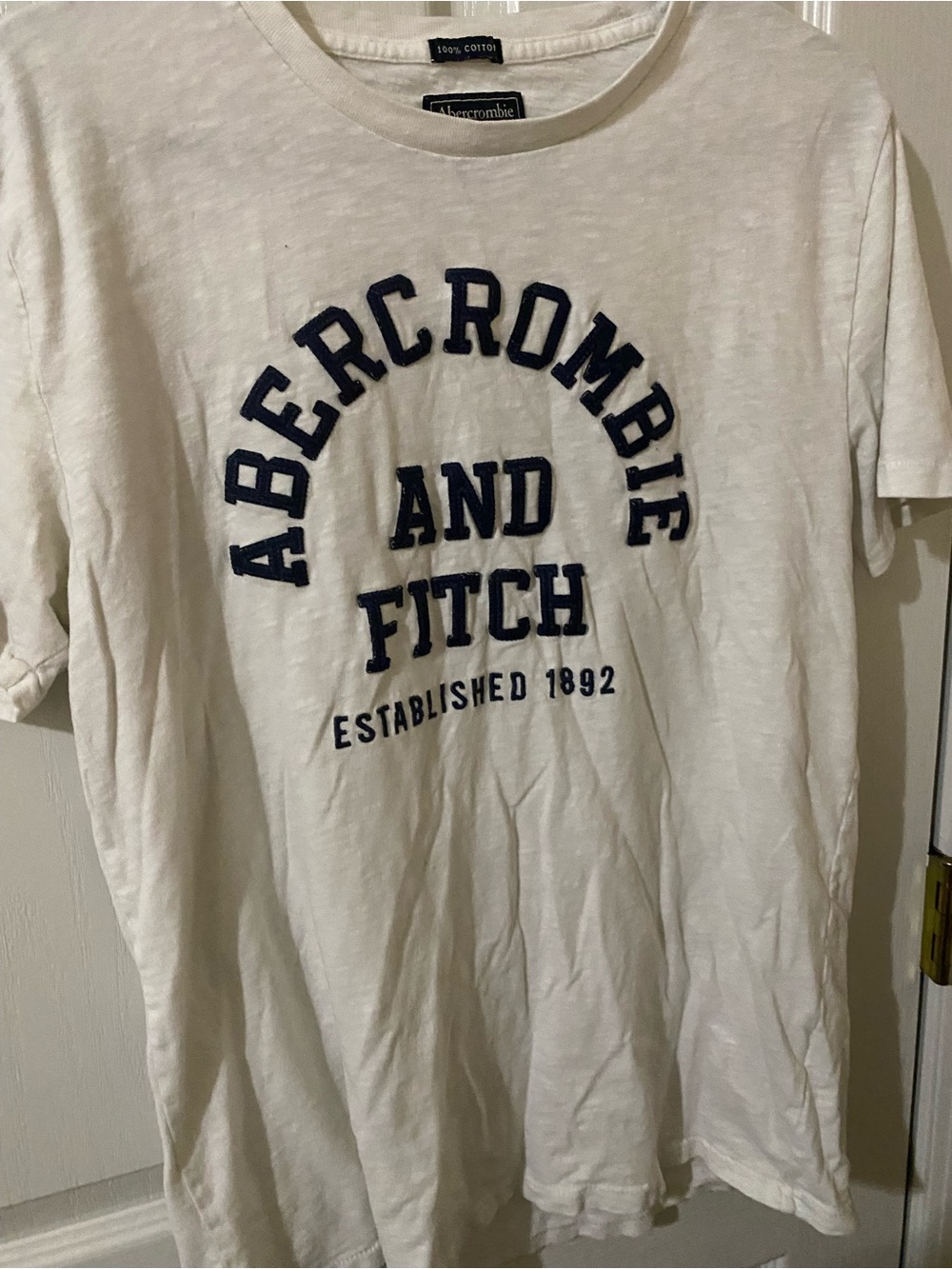 Abercrombie & Fitch Men's White Graphic Logo Crew Neck Cotton Knit Tee Med